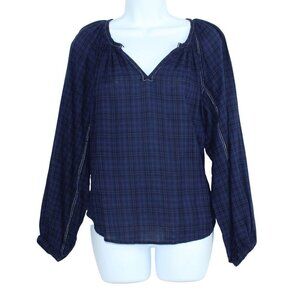 A New Approach Women's Blouse Blue & Black plaid v neck  size XS